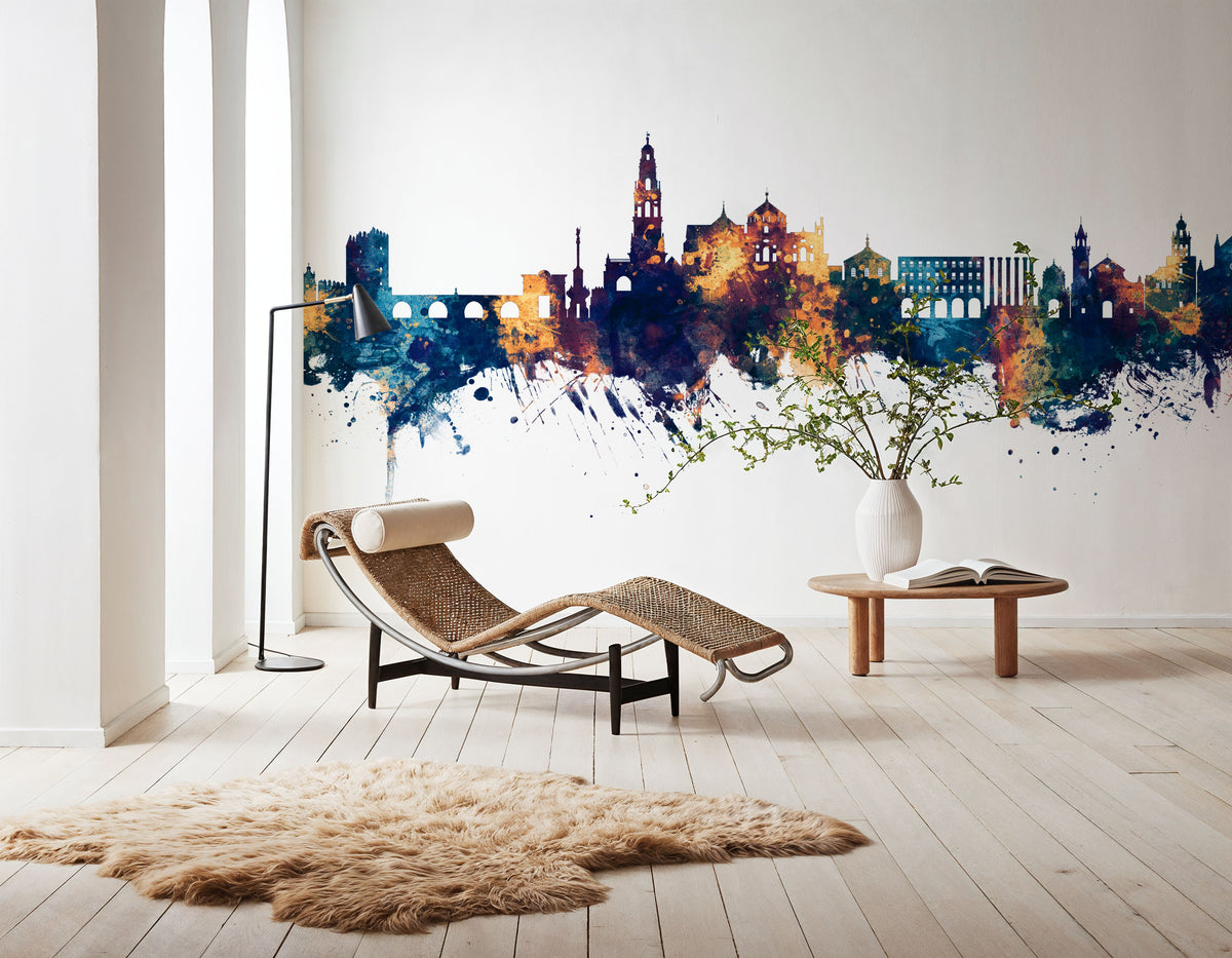 Córdoba Spain Skyline Blue & Bronze Mural Wallpaper - room preview 05