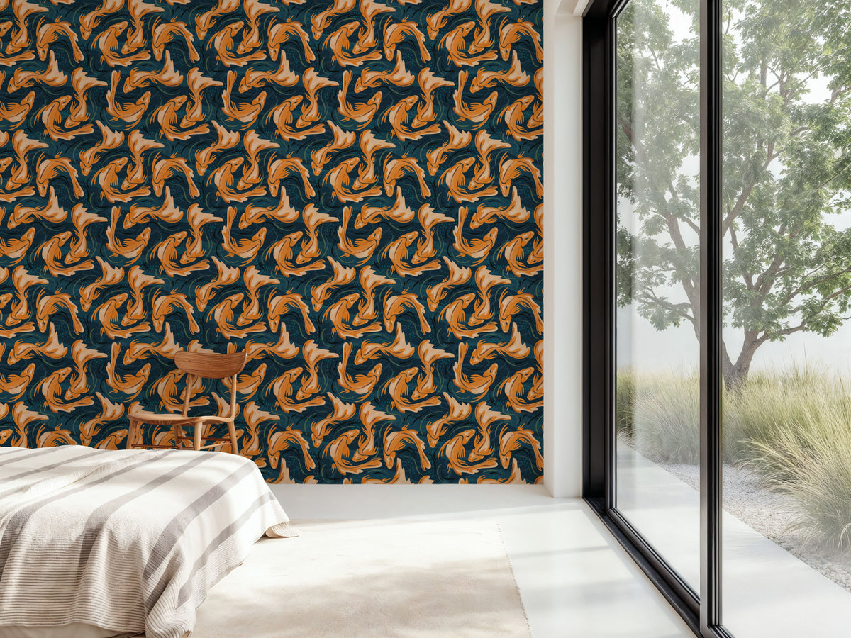 Koi Fish, Ocean Blue Mural Wallpaper - room preview 05