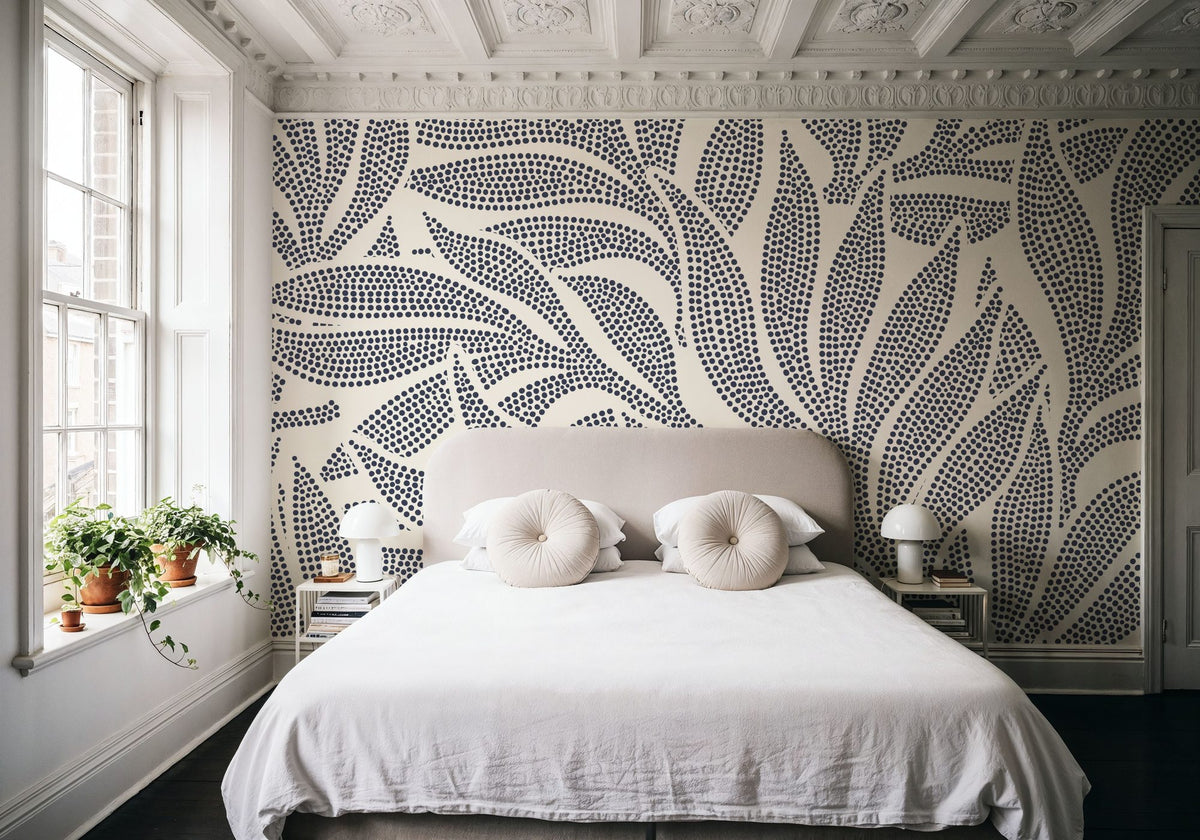 Stippled Leaf Mural Wallpaper - room preview 05