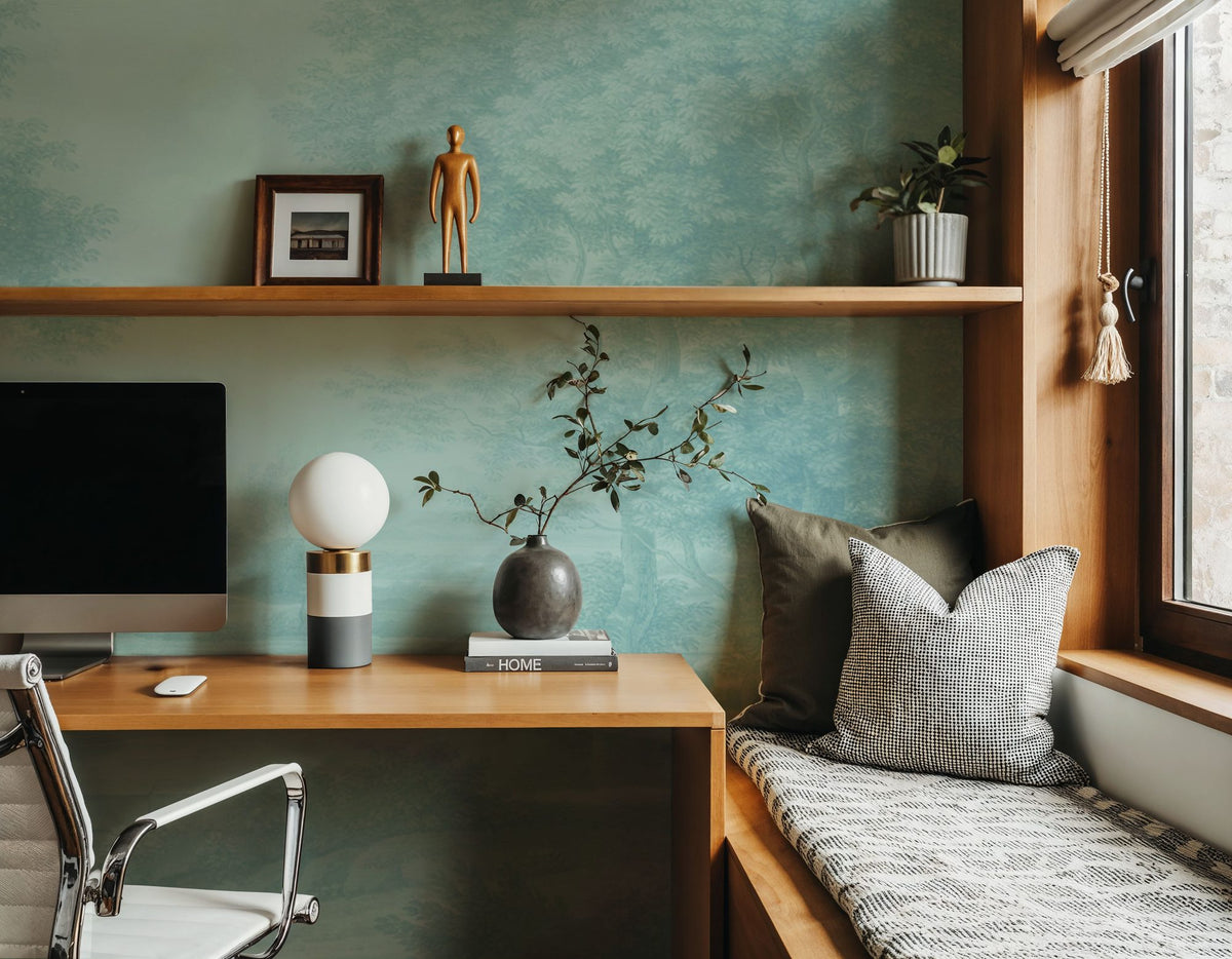 Riverbank Oak Landscape, Seafoam Mural Wallpaper - room preview 05