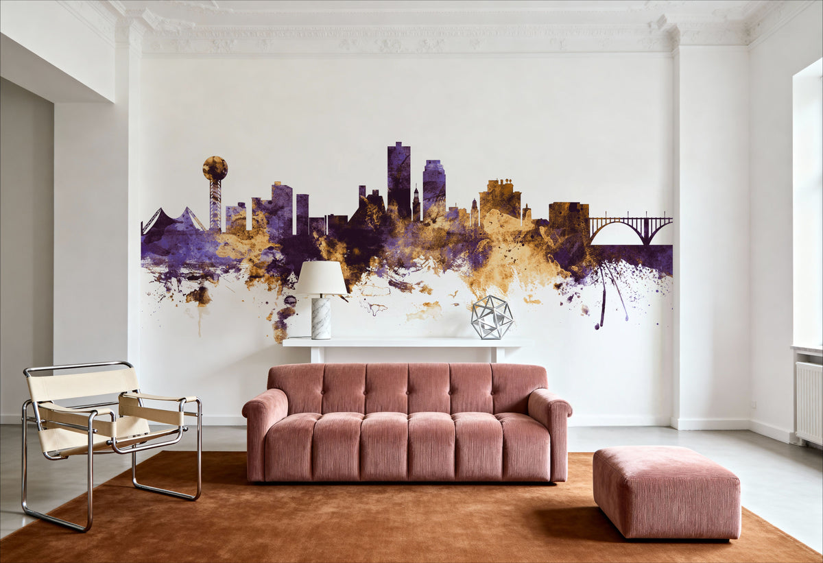 Knoxville Tennessee Skyline Purple & Gold Mural Wallpaper - room preview 05