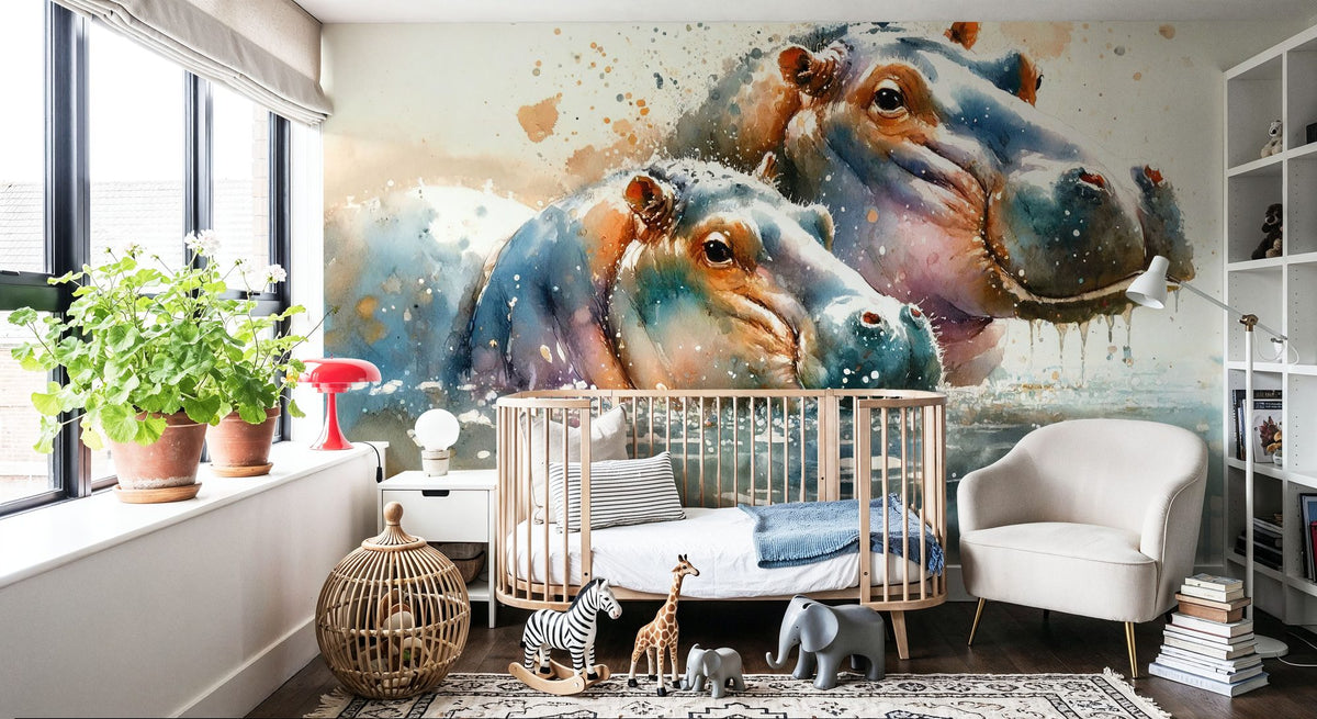 Whispers of the River Hippopotamus Mural Wallpaper - room preview 05
