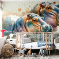 Whispers of the River Hippopotamus Mural Wallpaper - room preview 05