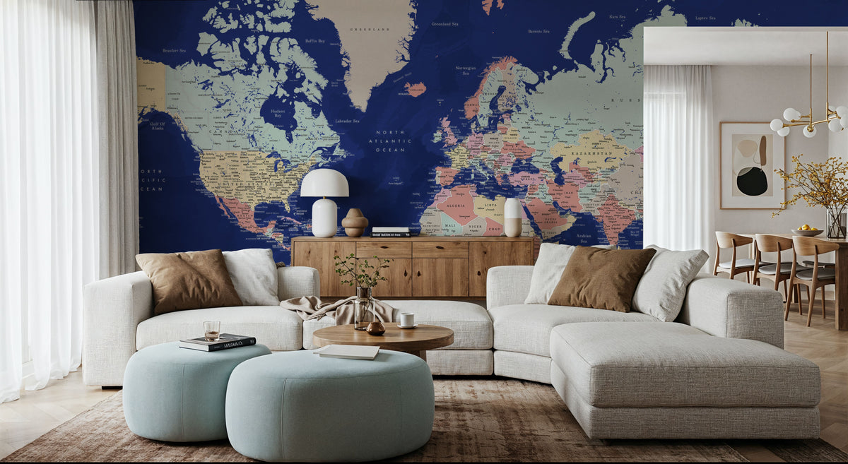 World Map Cities - Powa Mural Wallpaper - room preview 05