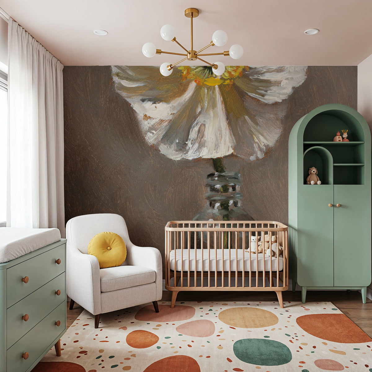 White Poppy Mural Wallpaper - room preview 05