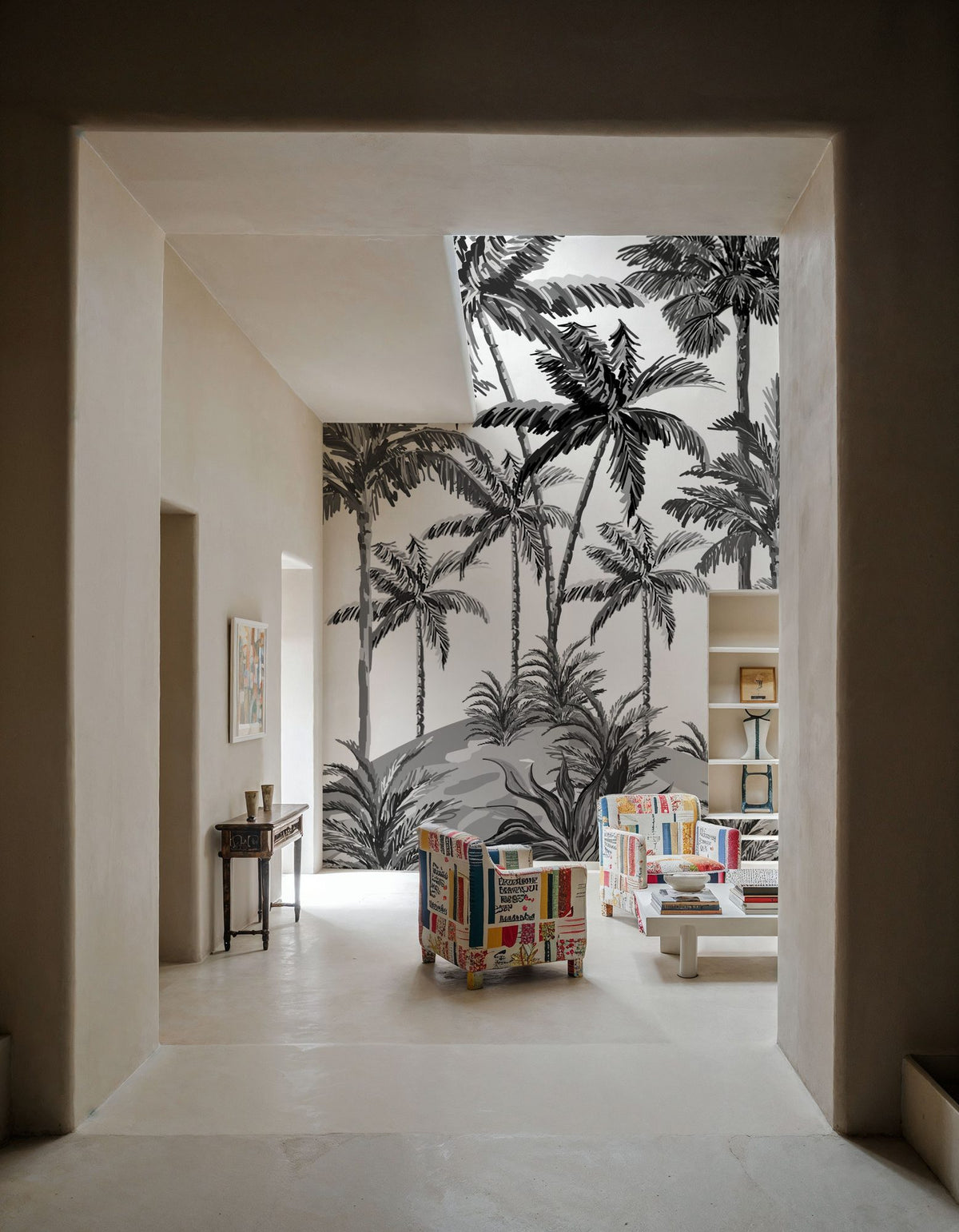 Playful Palms BW Mural Wallpaper - room preview 05
