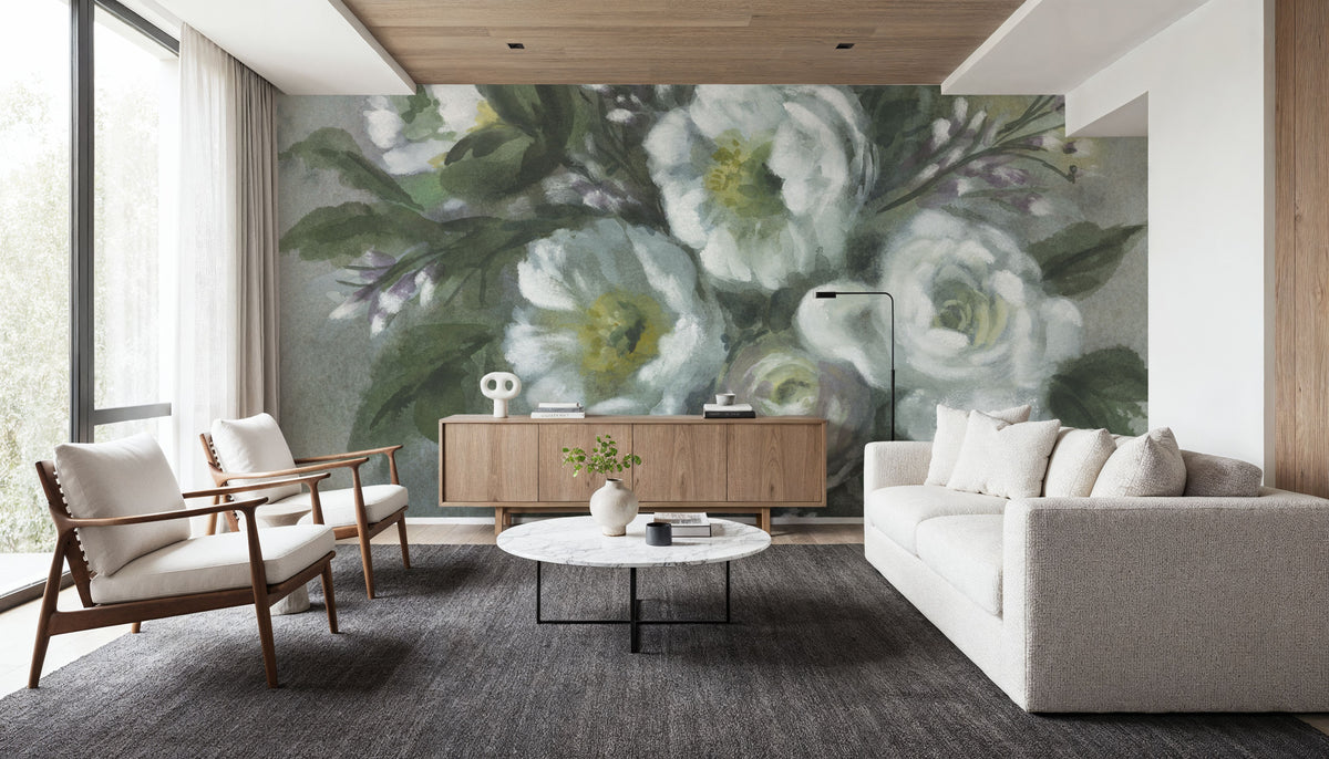 White Floral Vase Mural Wallpaper - room preview 05