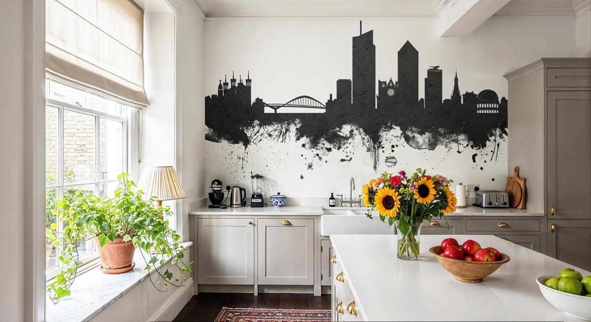 Lyon France Skyline Black & White Mural Wallpaper - room preview 05