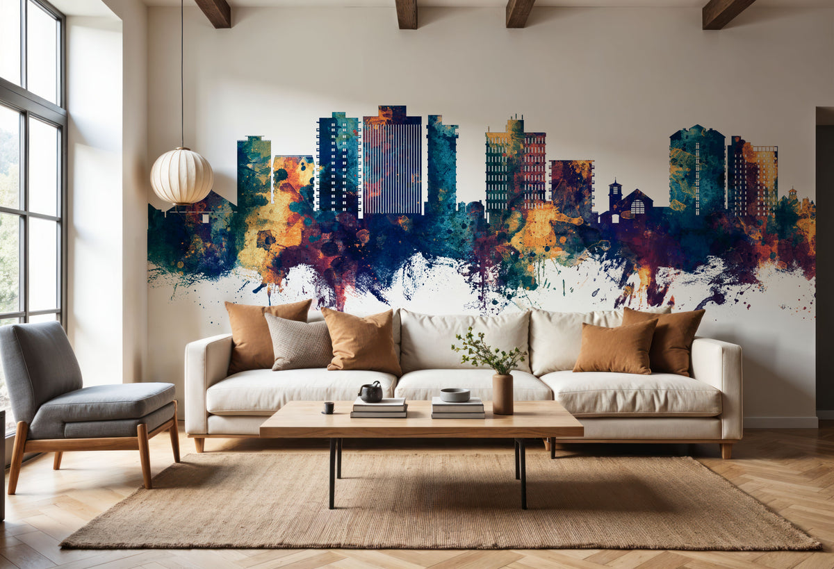 San Mateo California Skyline Blue & Bronze Mural Wallpaper - room preview 05