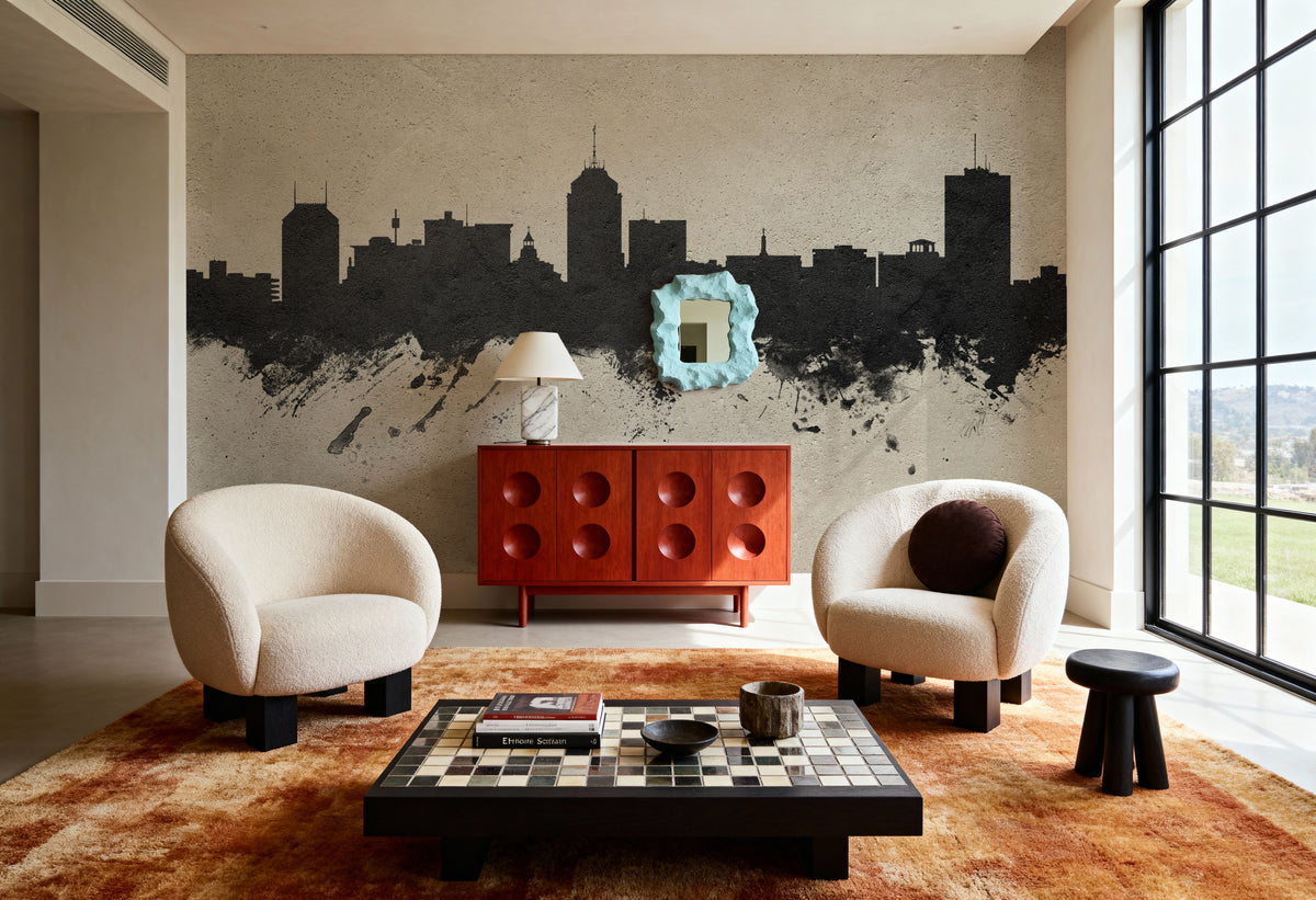 Fresno California Skyline Concrete Mural Wallpaper - room preview 05