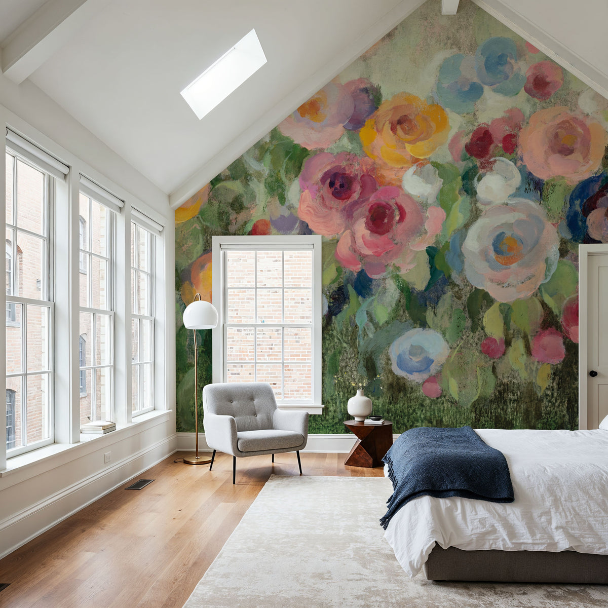 Flowers on Mossy Green Mural Wallpaper - room preview 05