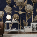 Artichoke Blooms, Navy Blue Mural Wallpaper - room preview 05