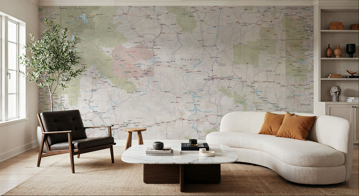 Wyoming Detailed Map Mural Wallpaper - room preview 05
