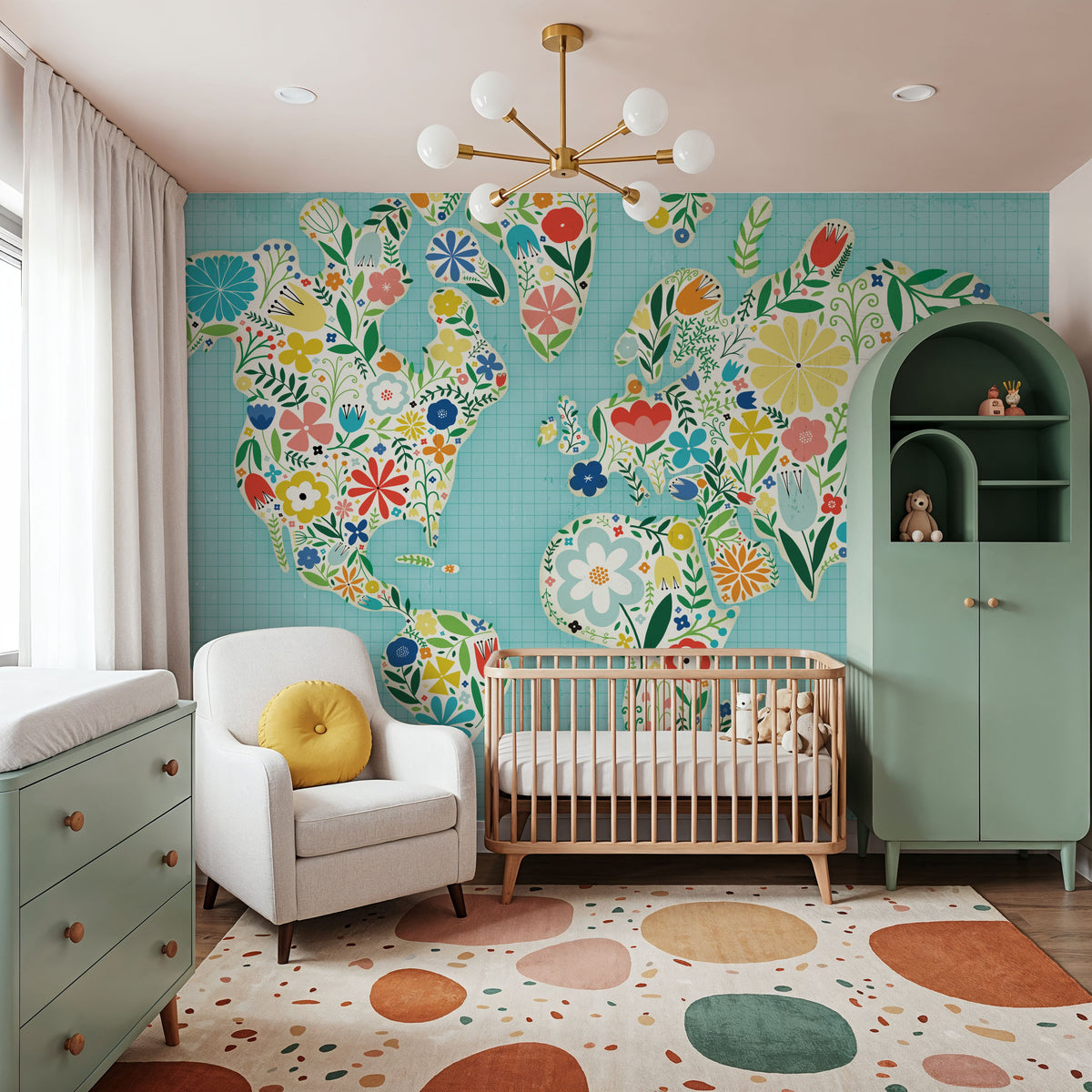 Floral World Blue Mural Wallpaper - room preview 05