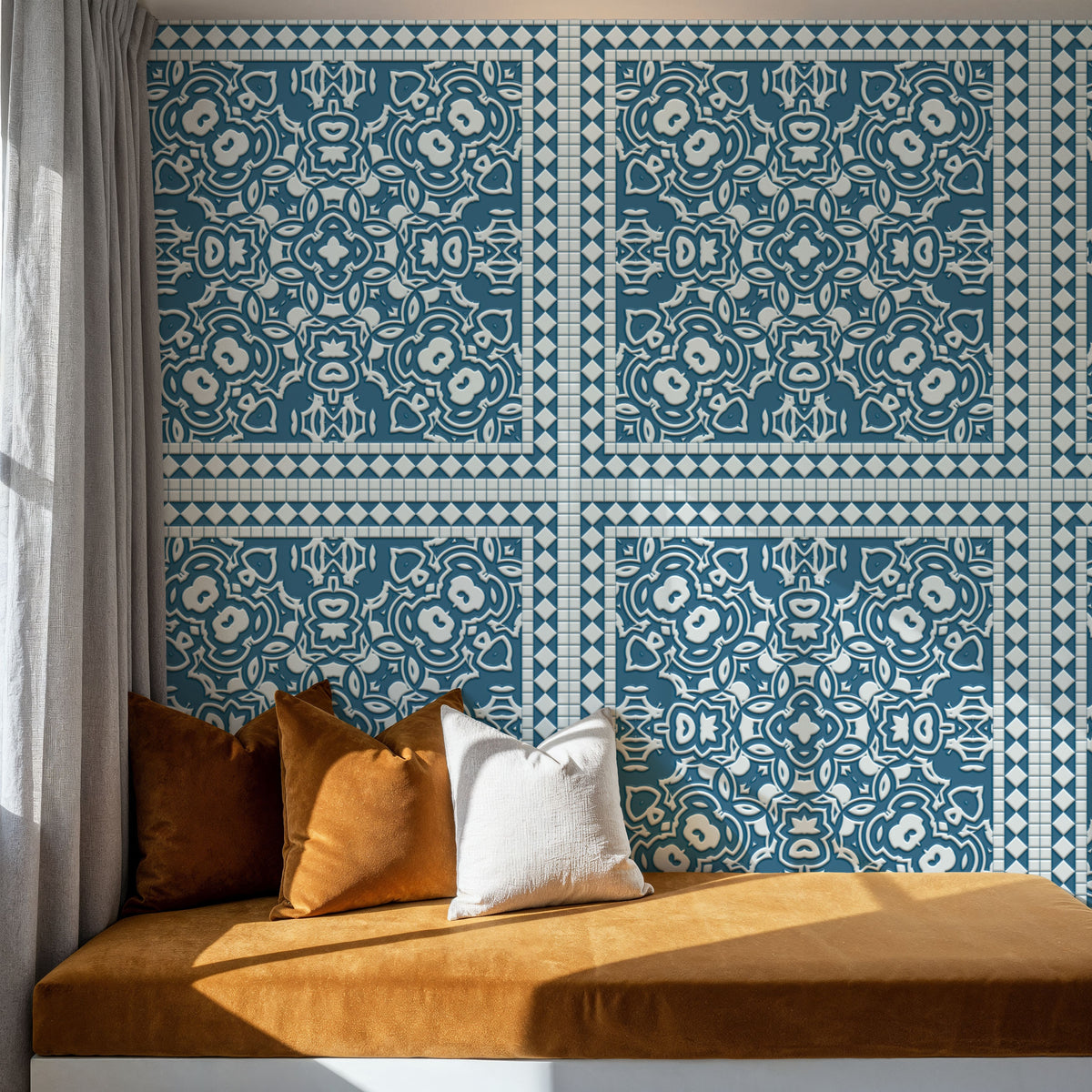 Mission Cement Tiles, Steel Blue Mural Wallpaper - room preview 05