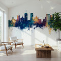 Syracuse New York Skyline Blue & Bronze Mural Wallpaper - room preview 05