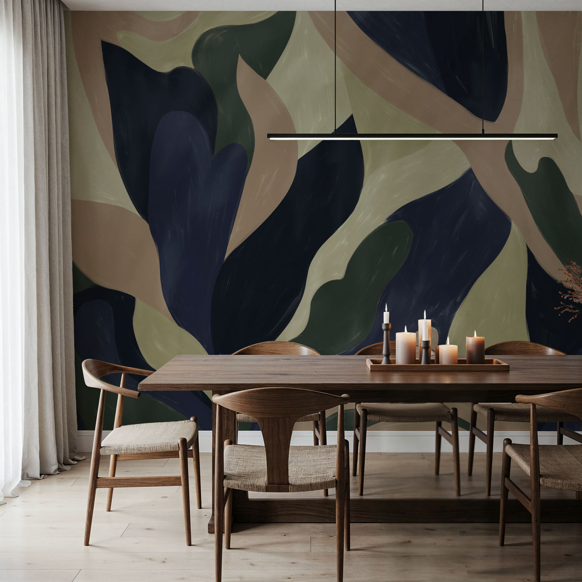 Dynamic Fields, Butter Yellow & Navy Mural Wallpaper - room preview 05