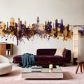 Porto Portugal Skyline Purple & Gold Mural Wallpaper - room preview 05