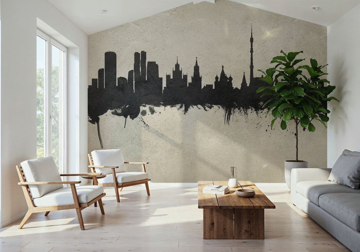 Moscow Russia Skyline Concrete Mural Wallpaper - room preview 05