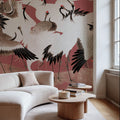 Japanese Flock of Cranes, Coral Blush Mural Wallpaper - room preview 05