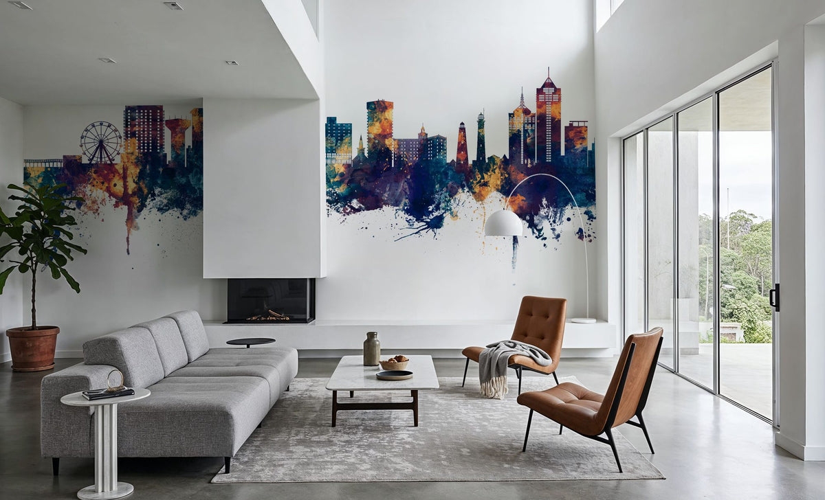 Virginia Beach Skyline Blue & Bronze Mural Wallpaper - room preview 05