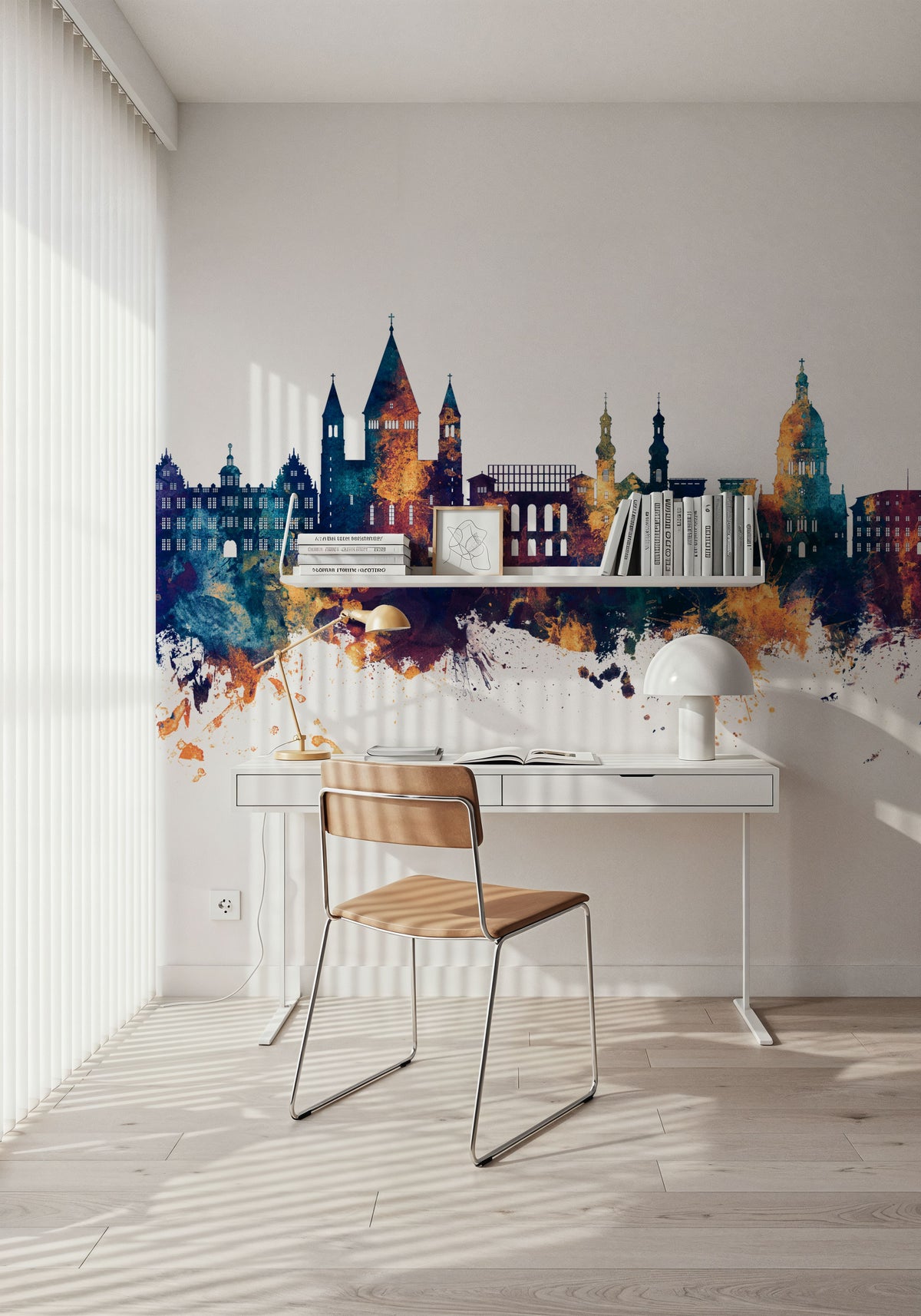 Mainz Germany Skyline Blue & Bronze Mural Wallpaper - room preview 05