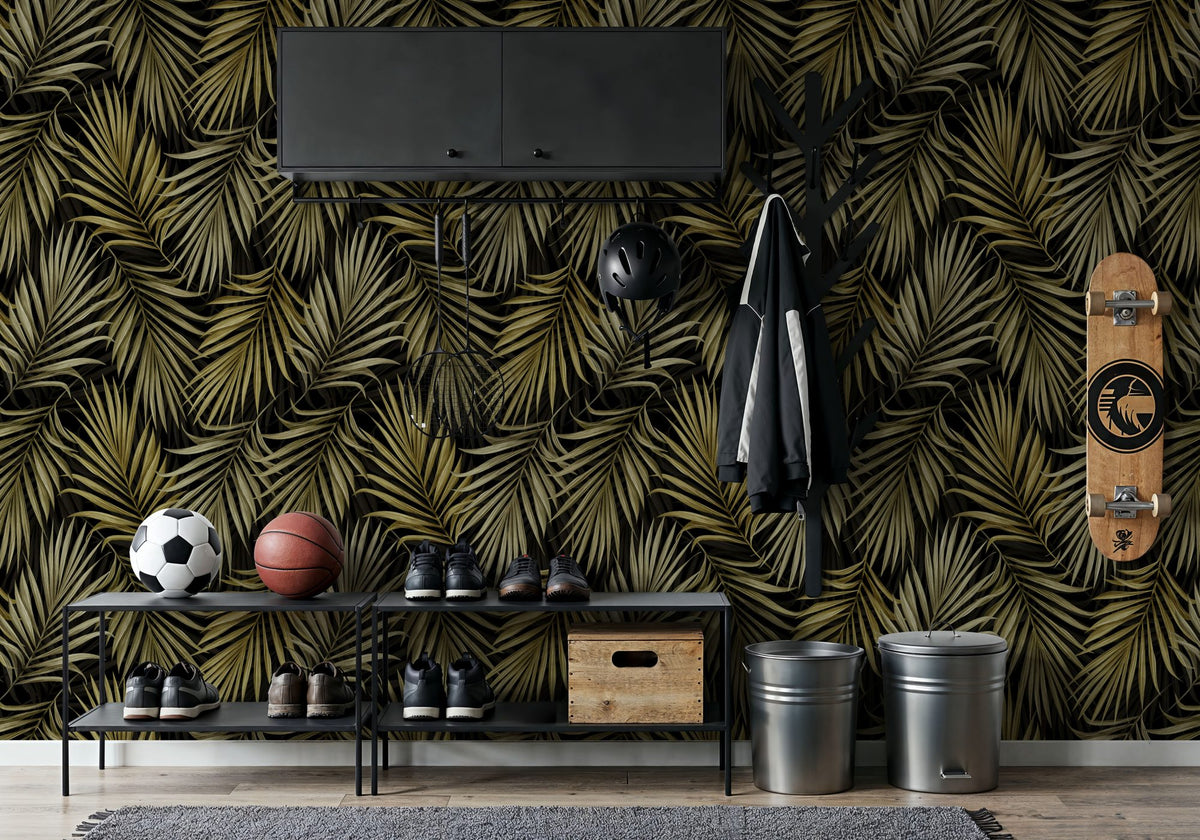 Bright Palms Pattern, Yellow Mural Wallpaper - room preview 05