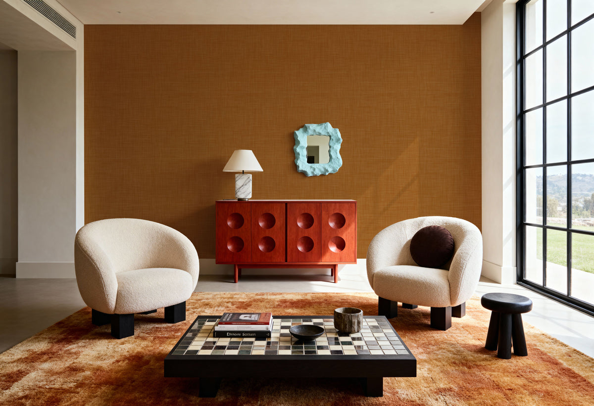 Mottled Linen Effect, Orange Mural Wallpaper - room preview 05