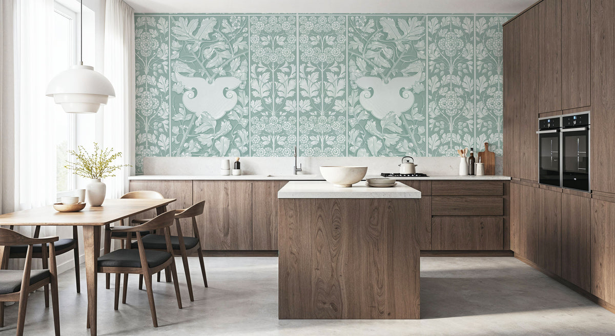 Flowers and Berries Teal Mural Wallpaper - room preview 05