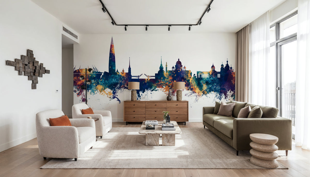 St Petersbug Russia Skyline Blue & Bronze Mural Wallpaper - room preview 05