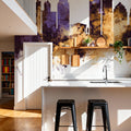 Dayton Ohio Skyline Purple & Gold Mural Wallpaper - room preview 05