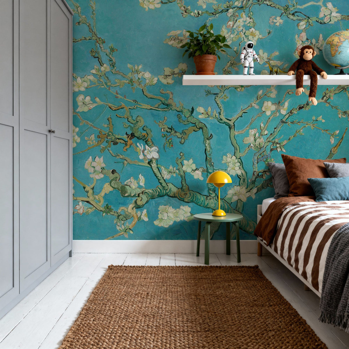 Almond Blossom, Turquoise Mural Wallpaper - room preview 05