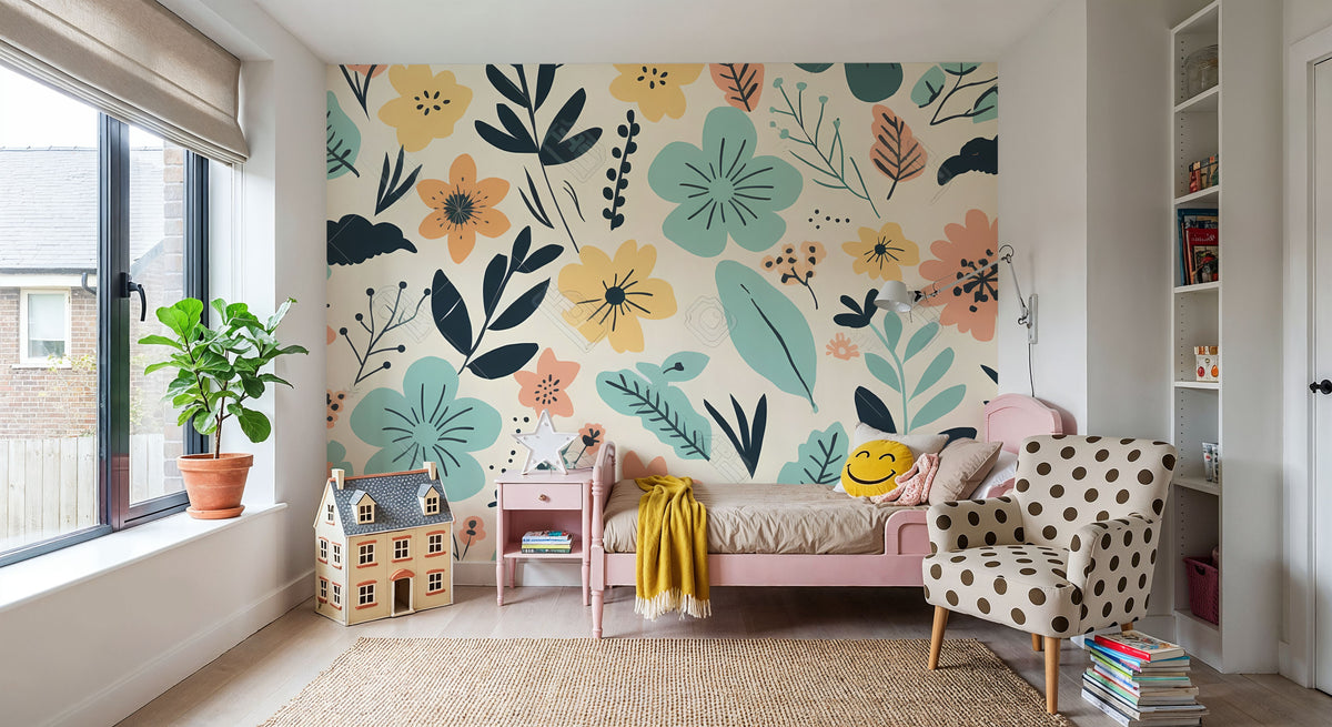 Flowery Swirls Mural Wallpaper - room preview 05