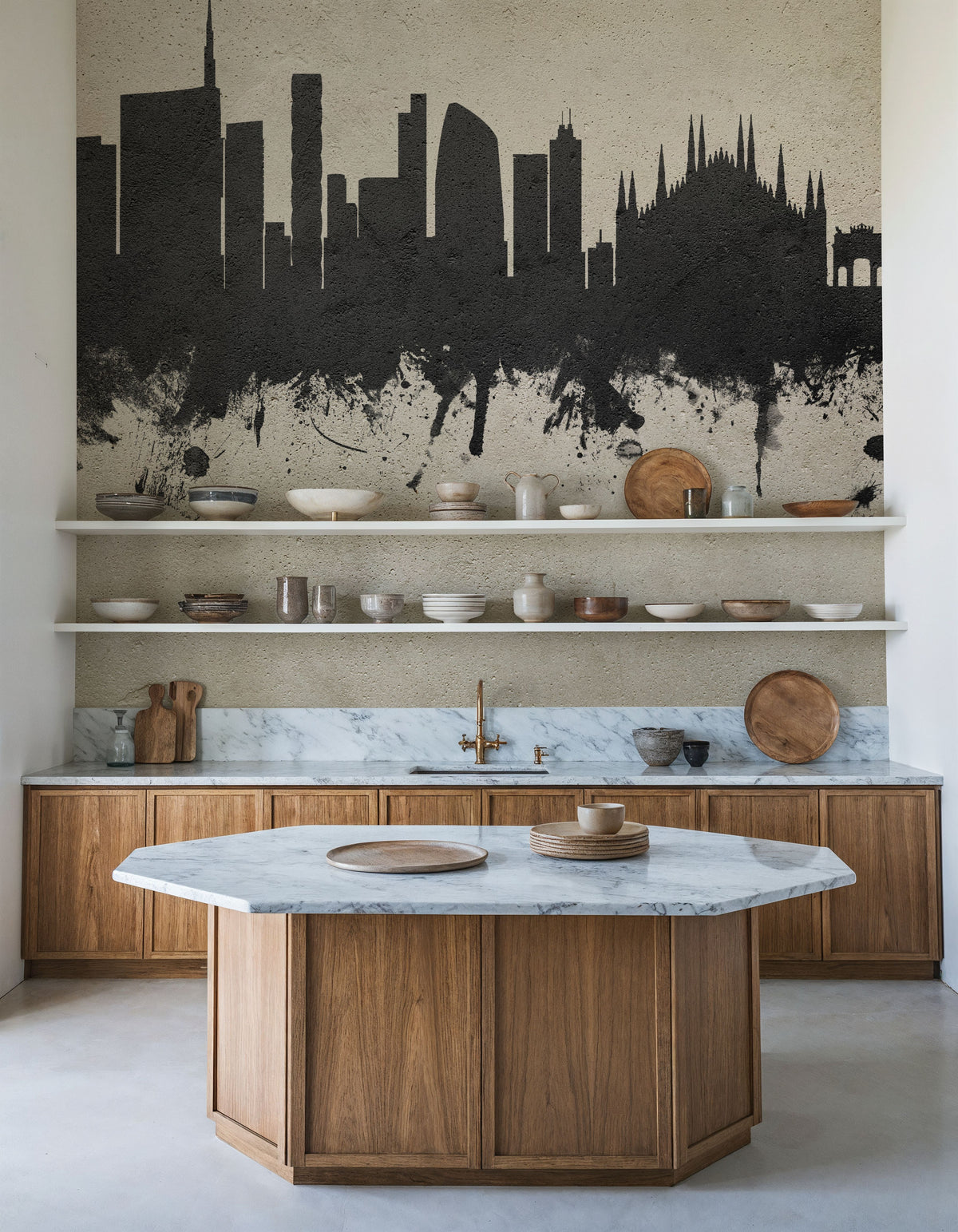 Milan Italy Skyline Concrete Mural Wallpaper - room preview 05