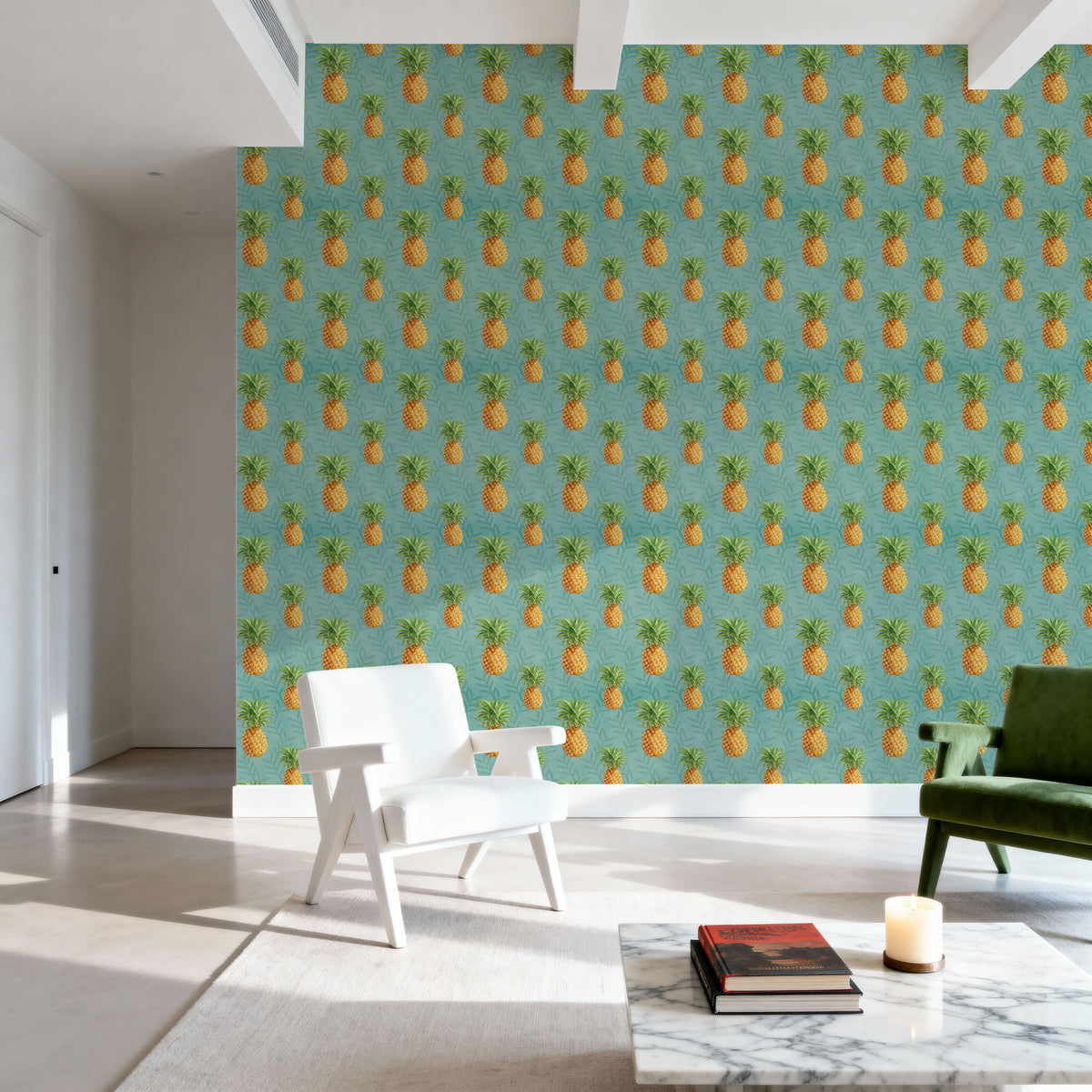 Pineapple Paradise Turqouise Mural Wallpaper - room preview 05