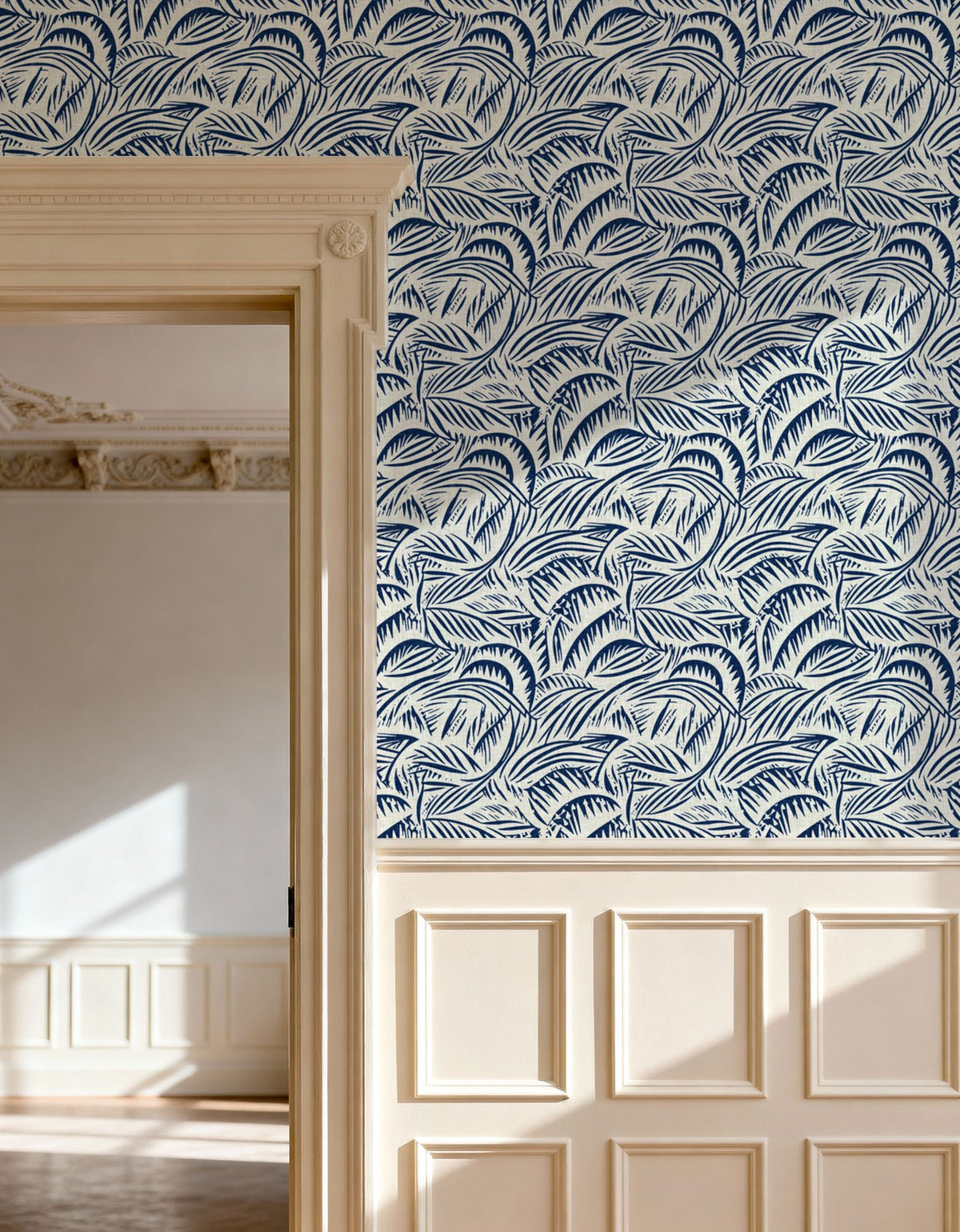 Swaying Leaves, Royal Blue Mural Wallpaper - room preview 05