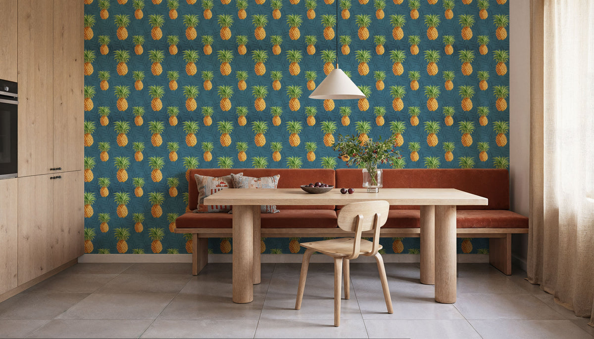 Pineapple Paradise Blue Mural Wallpaper - room preview 05