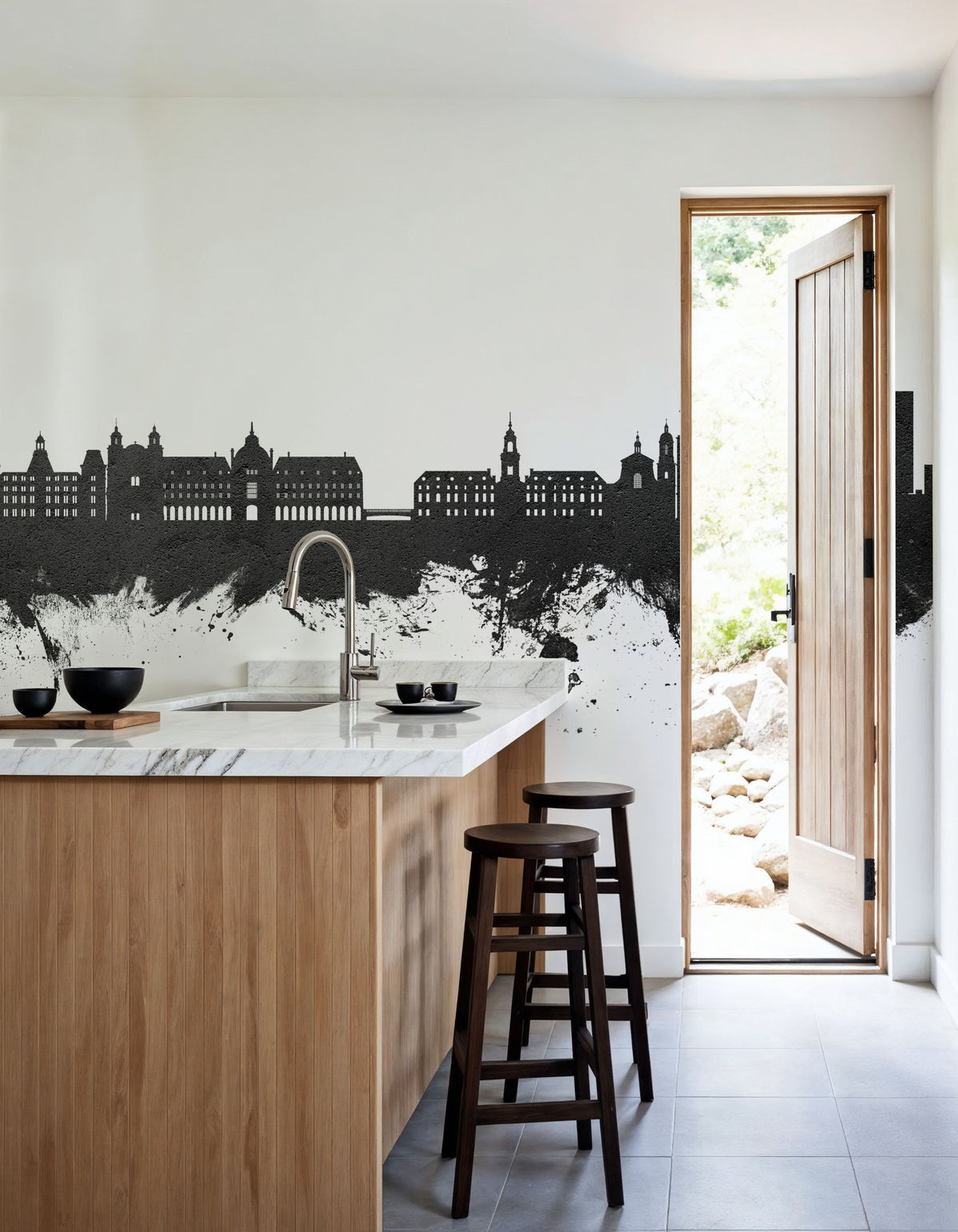 Rennes France Skyline Black & White Mural Wallpaper - room preview 05