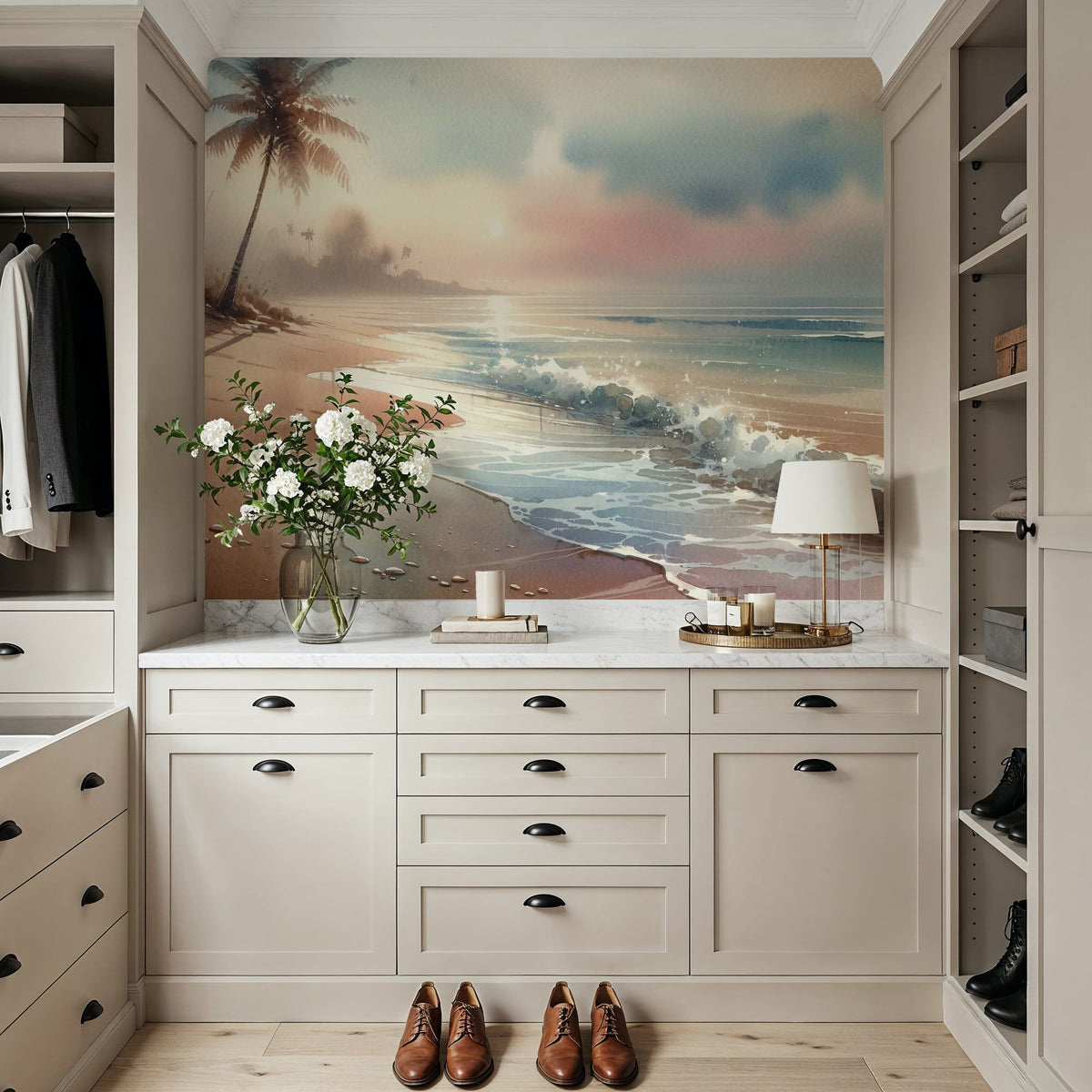 Calm Tropical Beach Sunrise Mural Wallpaper - room preview 05