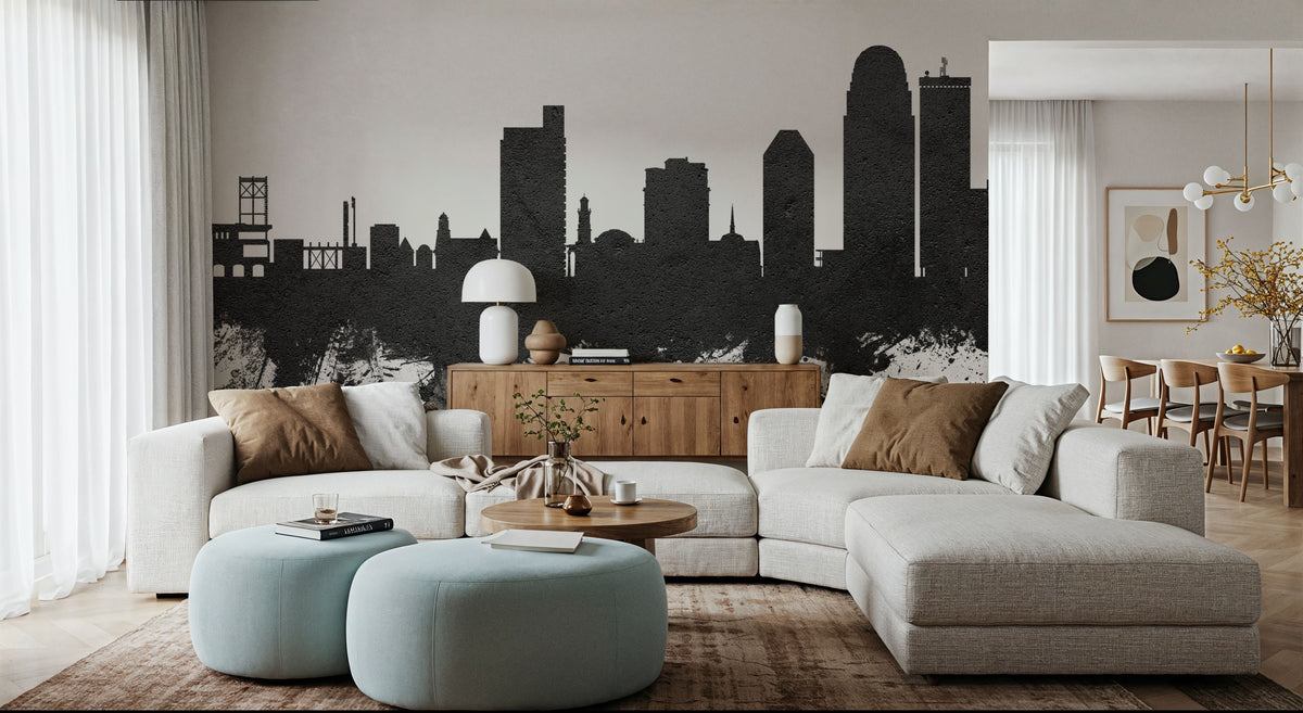 Winston-Salem North Carolina Skyline Black & White Mural Wallpaper - room preview 05