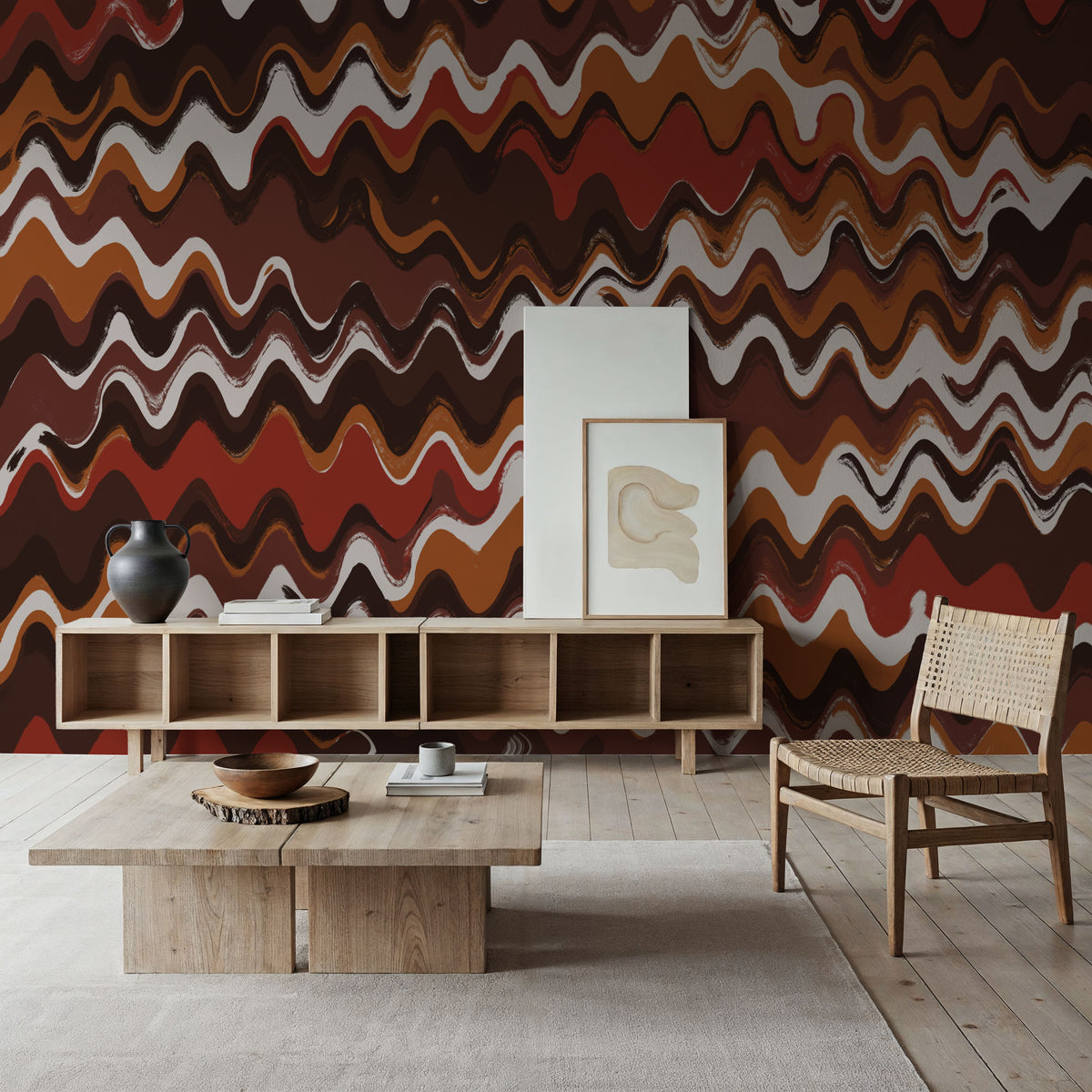 Earthy Color Zig Zag Pattern Mural Wallpaper - room preview 05