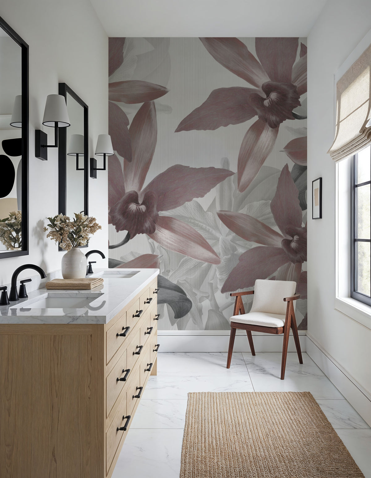 Big Orchids Sepia Light Mural Wallpaper - room preview 05