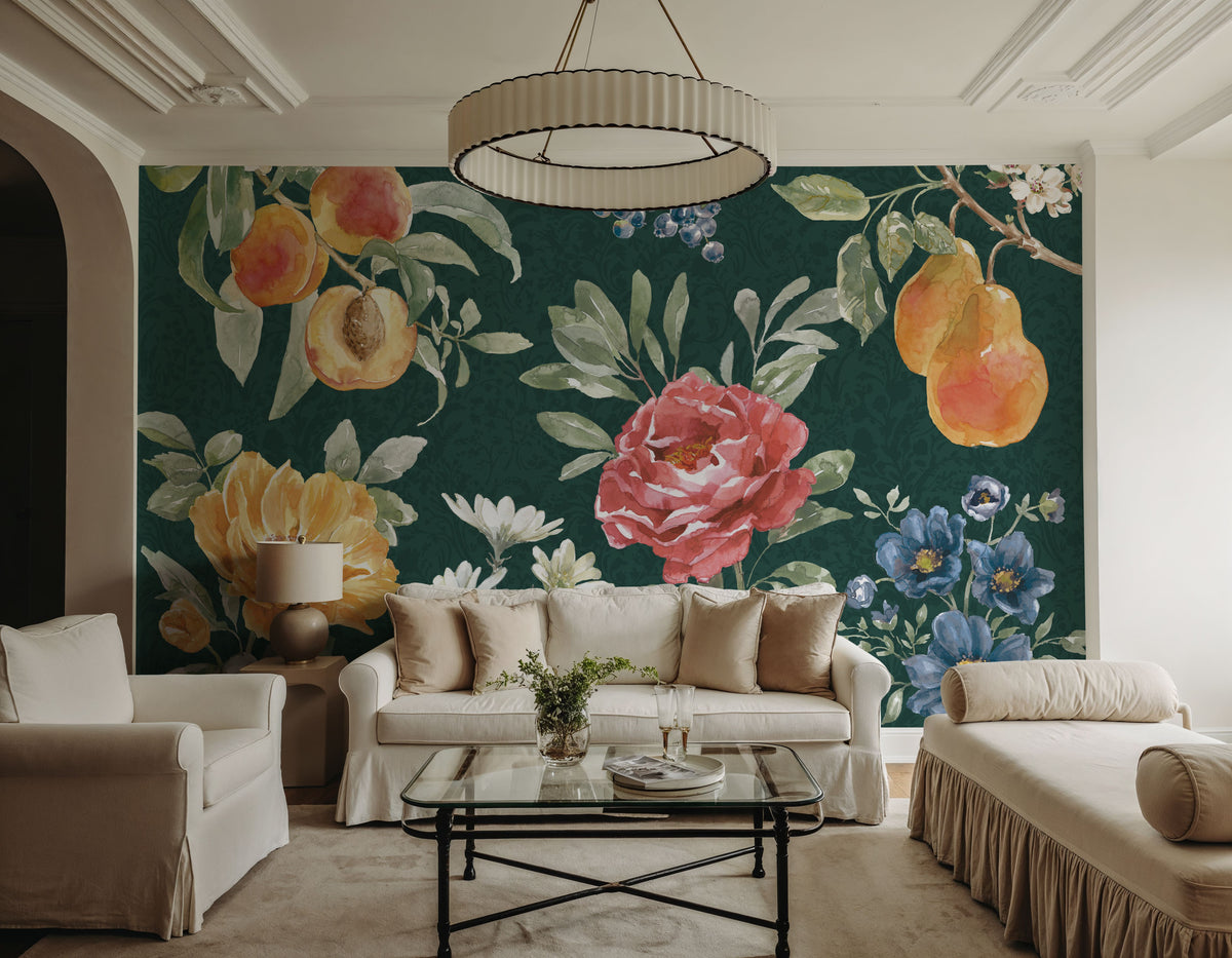 Floral Solitude Green Mural Wallpaper - room preview 05