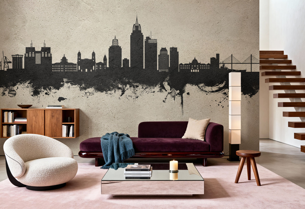 Mobile Alabama Skyline Concrete Mural Wallpaper - room preview 05