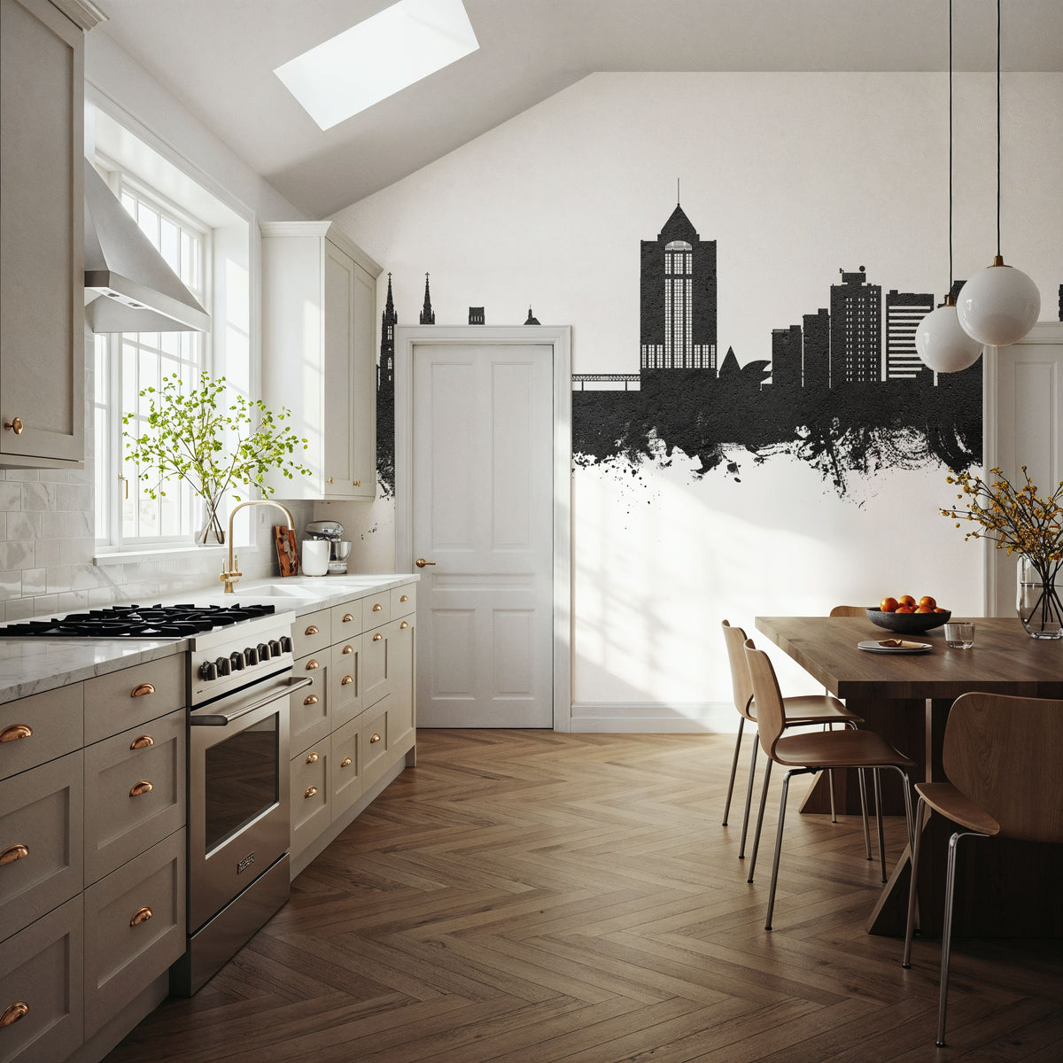 Roanoke Virginia Skyline Black & White Mural Wallpaper - room preview 05
