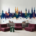 Lubeck Germany Skyline Blue & Bronze Mural Wallpaper - room preview 05