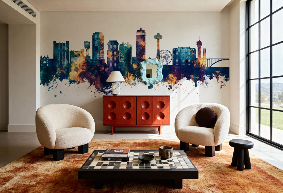 Niagara Falls Skyline Blue & Bronze Mural Wallpaper - room preview 05