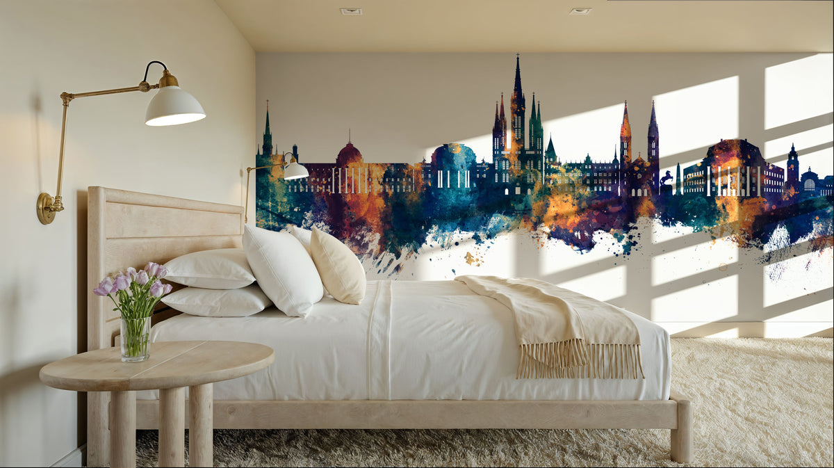 Weisbaden Germany Skyline Blue & Bronze Mural Wallpaper - room preview 05