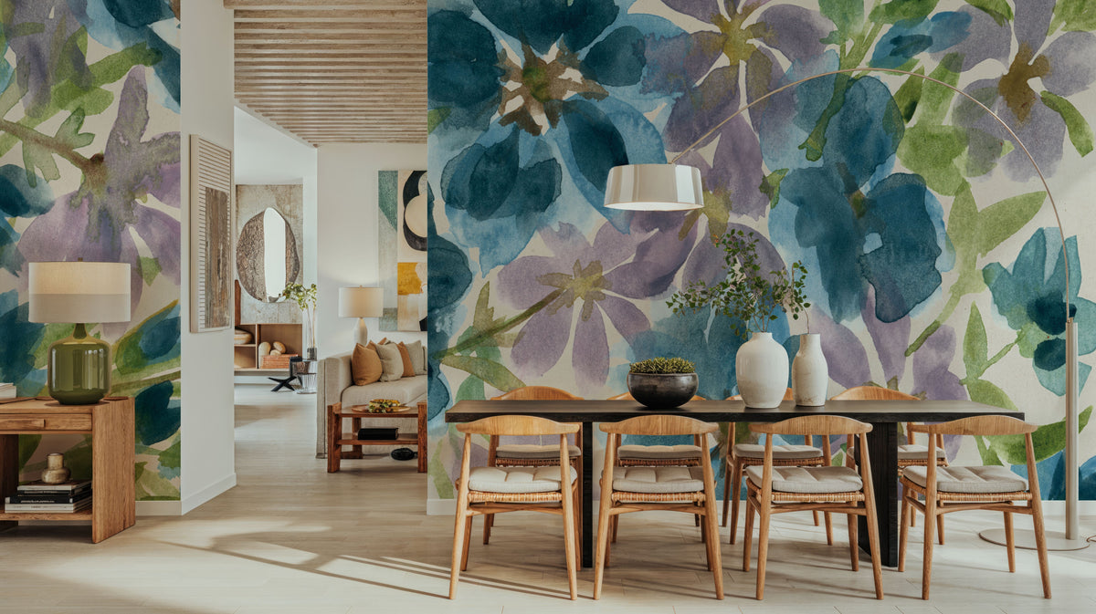 Blue Blooms Mural Wallpaper - Neutral Tone - room preview 05
