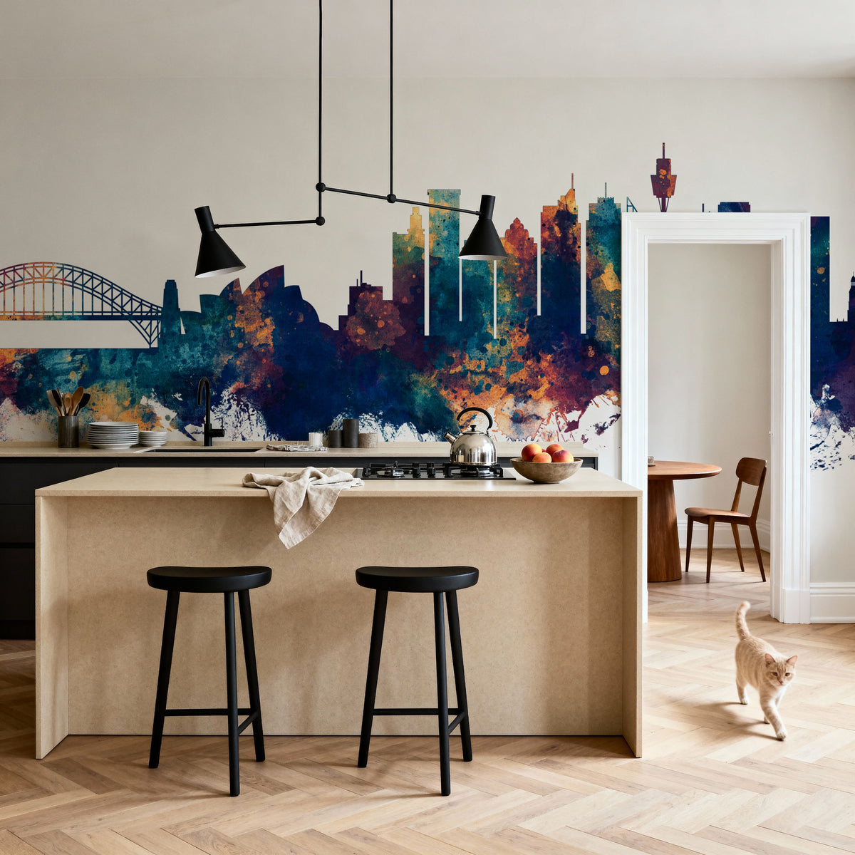 Sydney Australia Skyline Blue & Bronze Mural Wallpaper - room preview 05